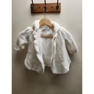 CC Baby White Hooded Knit Cardigan Sweater Made in Israel Size 3-9 Months